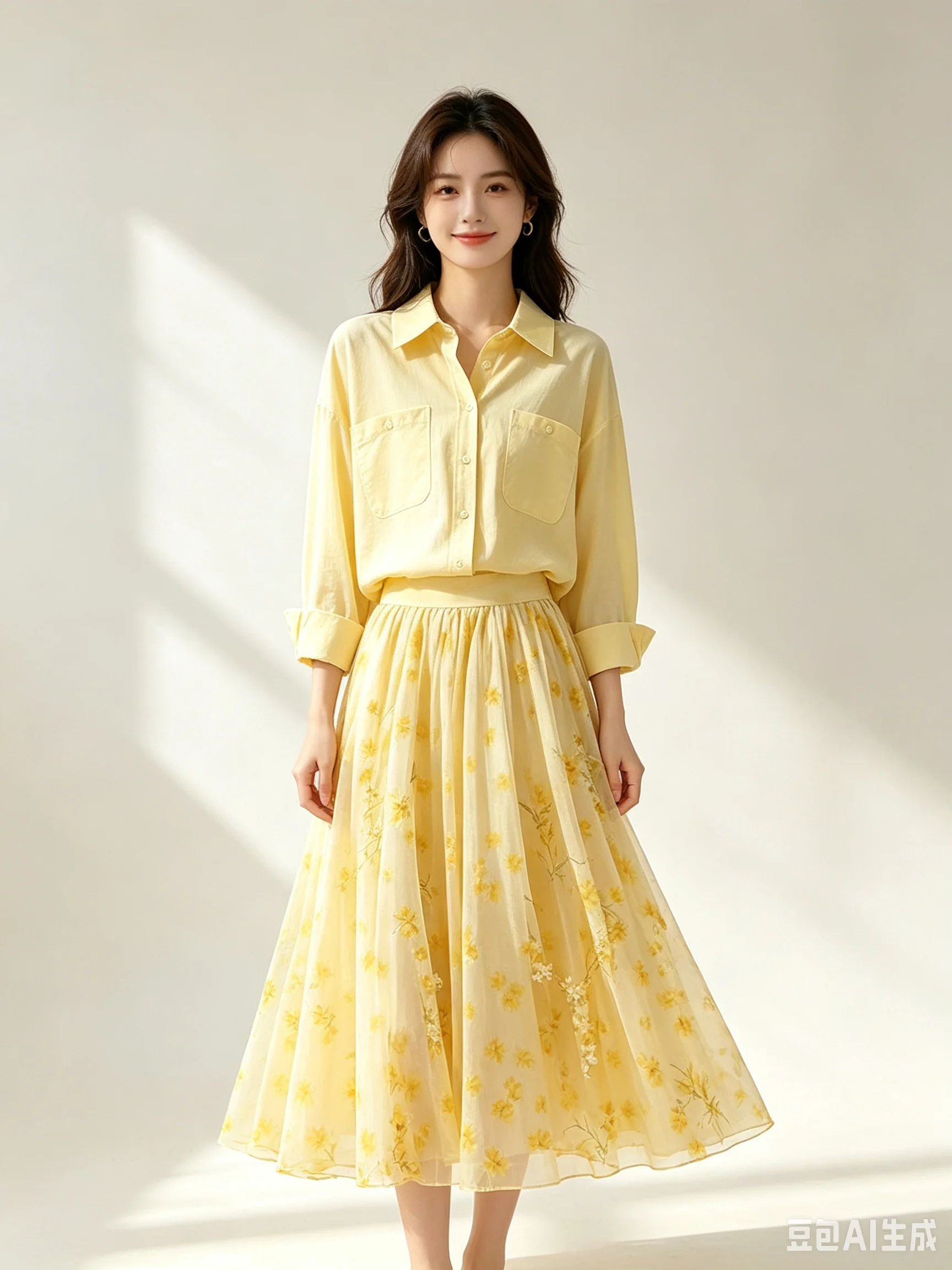 High Quality Sweet Elegant Yellow Elastic Waist Loose Floral A-Line Midi Skirt Design Chic Summer New Casual Commute Long Skirt