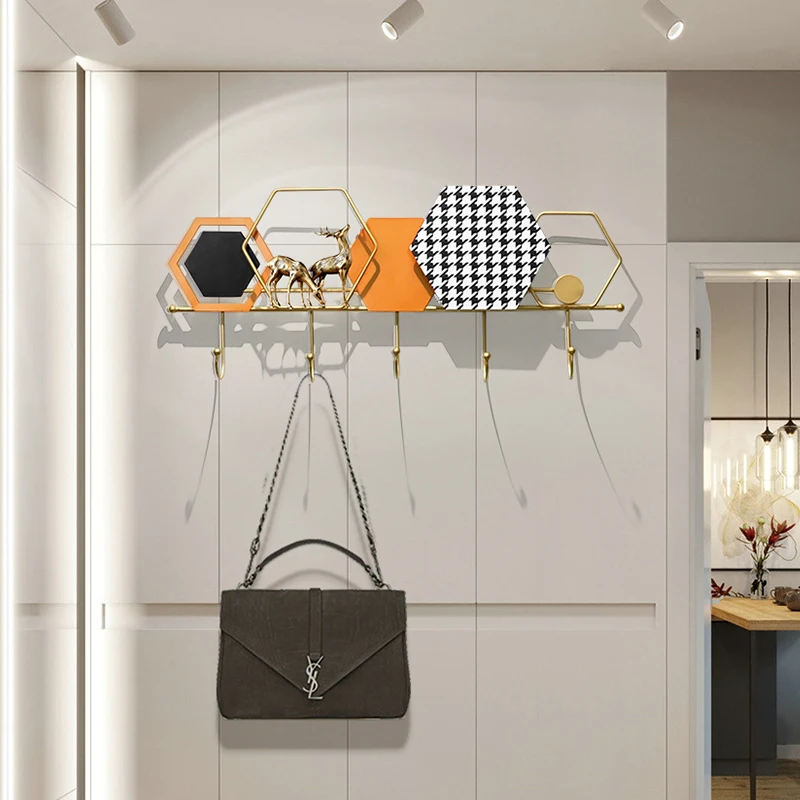 Nordic style non-punching entrance metal entrance door, back coat and hat entry door, wall storage decorative coat hook