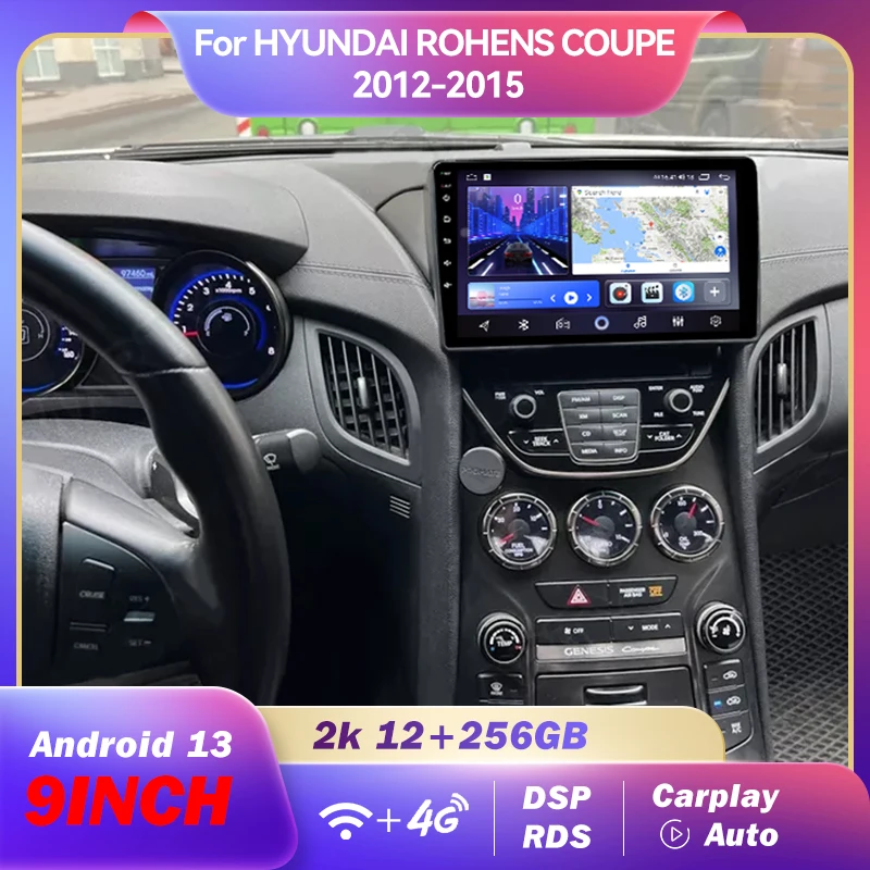 

Для HYUNDAI GENESIS COUPE 2012-2015 Android13 автомобильный радиоприемник мультимедийный видеоплеер CarPlay 9-дюймовый экран головное устройство 2K QLED стерео
