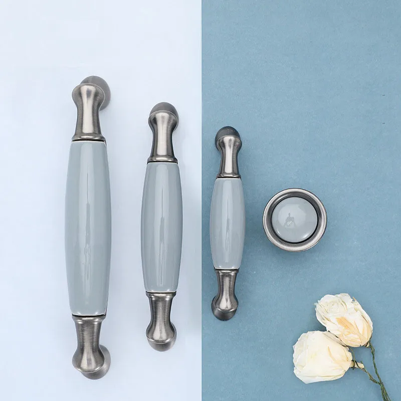 Tiradores para cajones de cocina antiguos de cerámica azul, tiradores y tiradores Vintage para armarios, herrajes para muebles de Metal