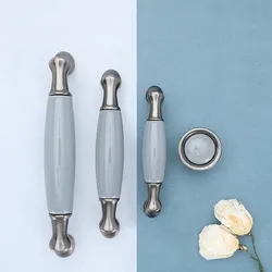 Blue-gray Ceramic Antique Kitchen Drawer Handles Vintage Handles Knobs and Pulls for Cabinets Metal Furniture Hardware
