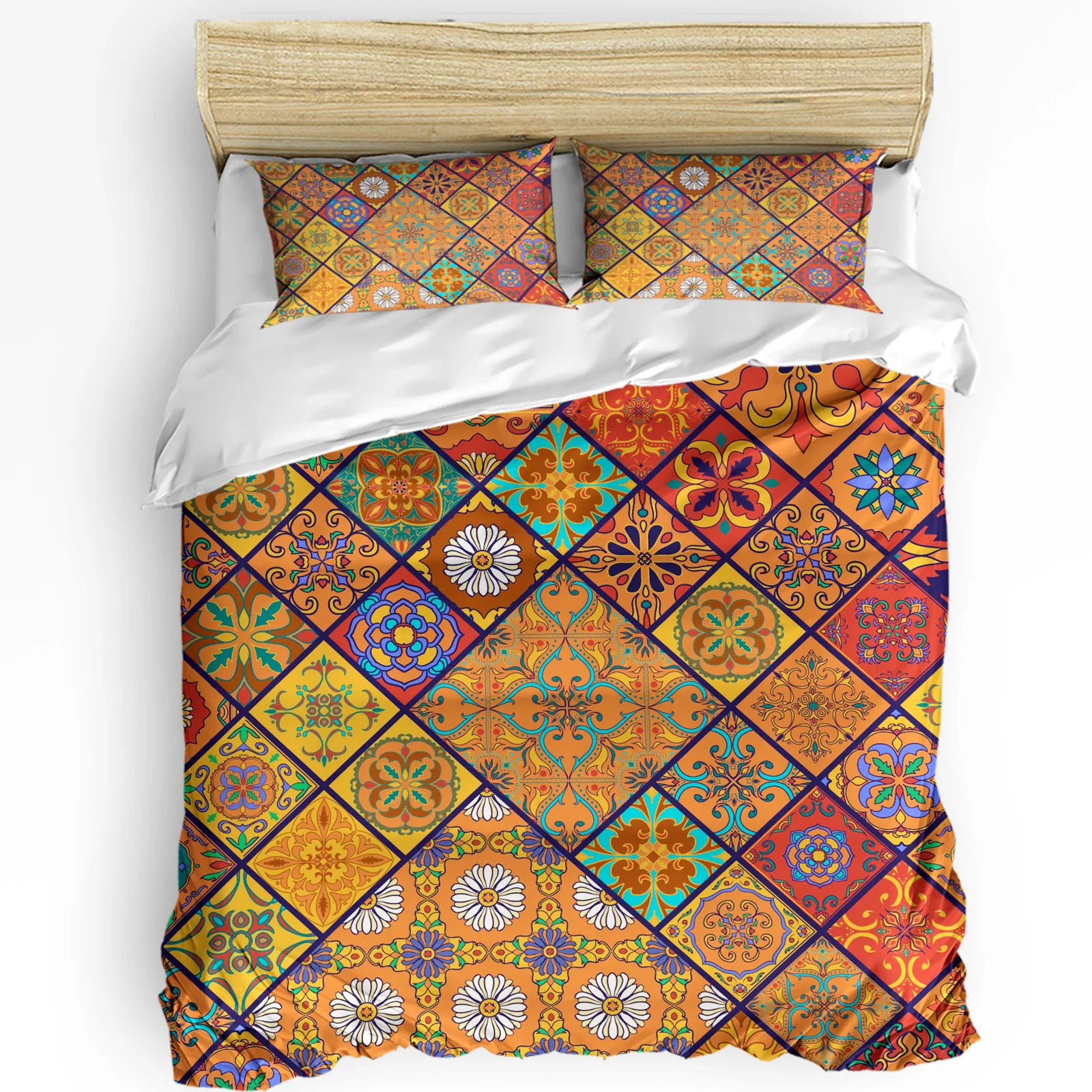 

3pcs Bedding Set Orange Multigrid Morocco Home Textile Duvet Cover Pillow Case Boy Kid Teen Girl Bedding Covers Set