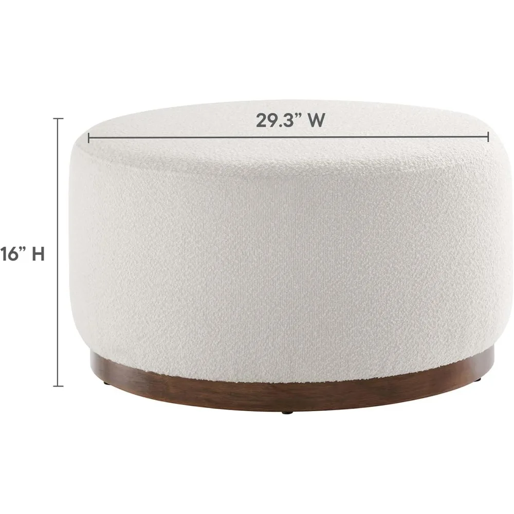 29 Inch Round Boucle Upholstered Ottoman In Cloud Walnut - Round Ottoman Coffee Table For Living Room - Large Otto
