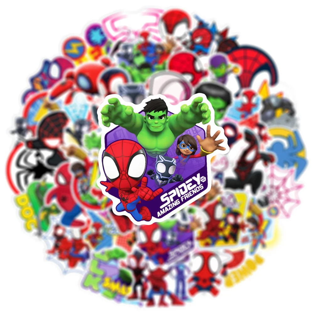 10/30/50 pçs disney spider-man e seus amigos incríveis adesivos decalques dos desenhos animados diy telefone portátil skate legal crianças adesivo brinquedos