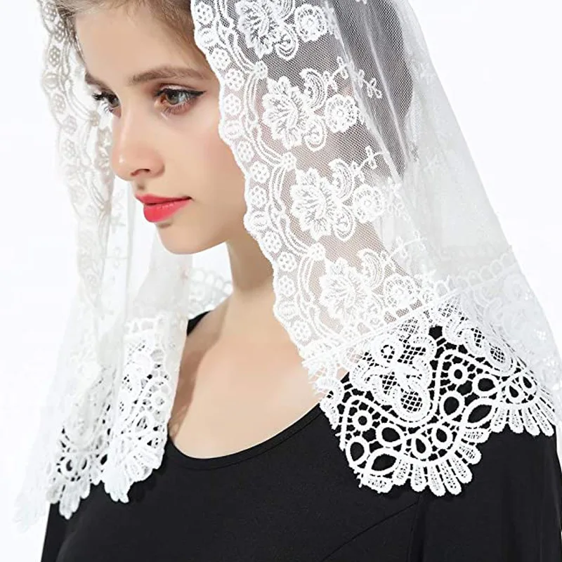 Shi Huaisha Mantiara Lace Stole, Romantic White and Elegant Black, with Exquisite Lace Edge Bridal Veil