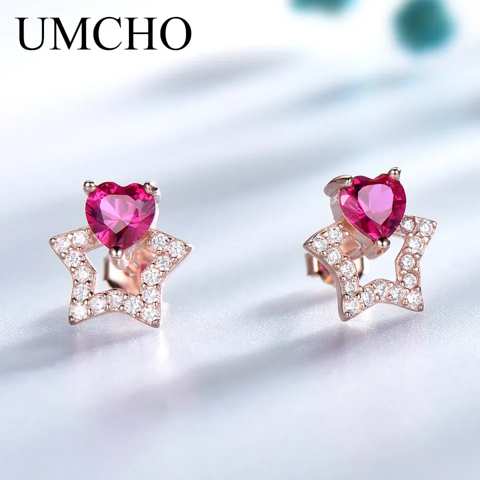 

Nano Ruby Earring Star Full Diamond Stud Earrings 5*5mm Heart Earring for Women Valentine's Day Gift