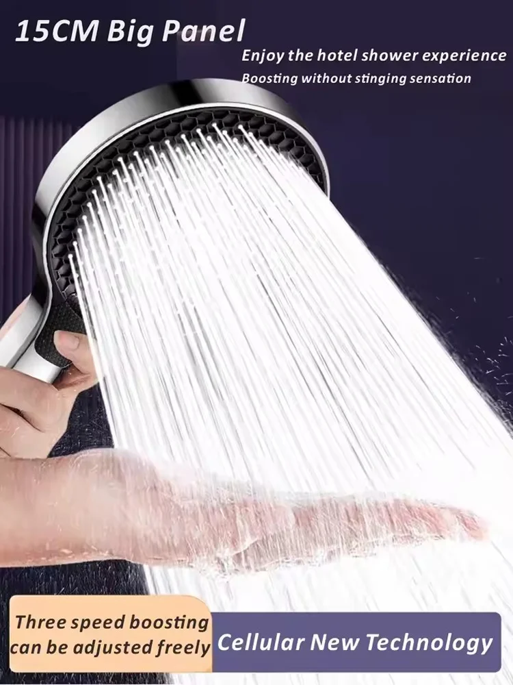 Cabezal de ducha de alta presión con Panel grande mejorado de 15CM, cabezales de ducha ajustables de 3 modos, ahorro de agua, boquilla de pulverización de agua con parada de una tecla ﻿