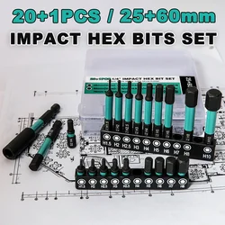 20 Stuks Inbussleutel Boor Met 1Pc Houder 25Mm 60Mm Hex Bit Set Magnetische Hex schroevendraaier Bit