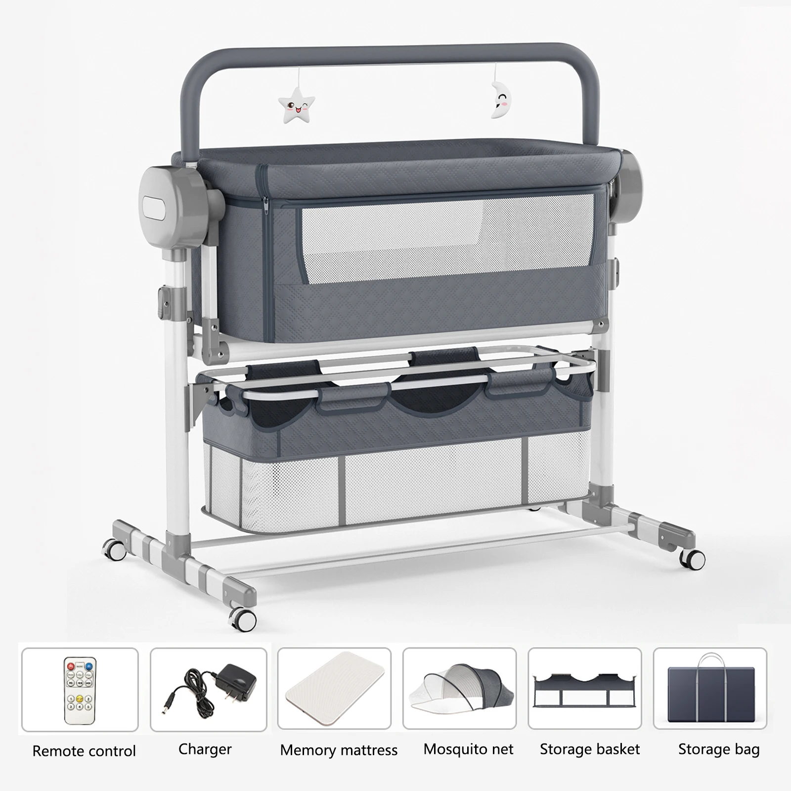 Slimme elektrische babywieg Wieg Wieg Auto Rocking Bluetooth Muziek Verstelbare Swing Timer Opvouwbaar bed voor babycomfort