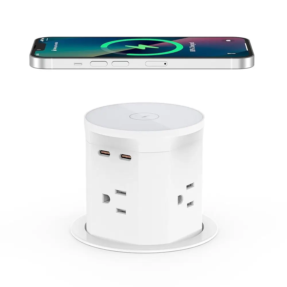 

up Outlet or Countertop with 15W Wirel,3.35 ''(85mm) Desk Hole Power Grommet,4 Outlets 2 PD20W USB-C Ports,Up Power Outlet or Ki