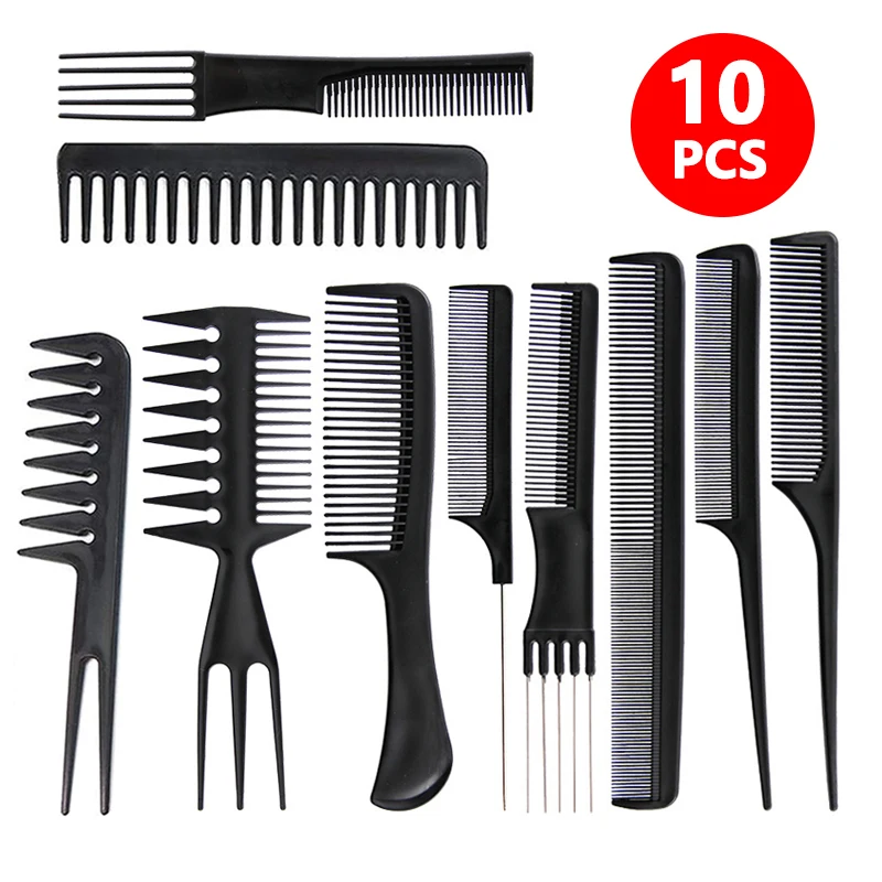 

10PCS Black Barber Hairdressing Combs Kit Multifunction Teasing Hair Comb Rat Tail Brush Salon Stylist Styling Accessories Tools