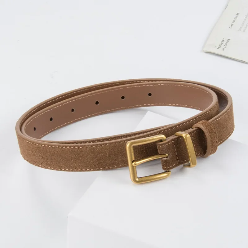 Luxury High-end Suede Frosted Leather Women's Belt Cowhide Retro High-end Feeling Paired with Skirt Jeans Casual Belt