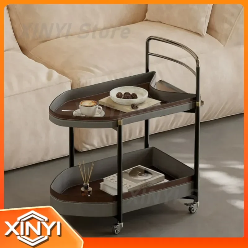 for Italian minimalist movable side table wabi-sabi sandy wind light luxury trolley saddle leather sofa side table small