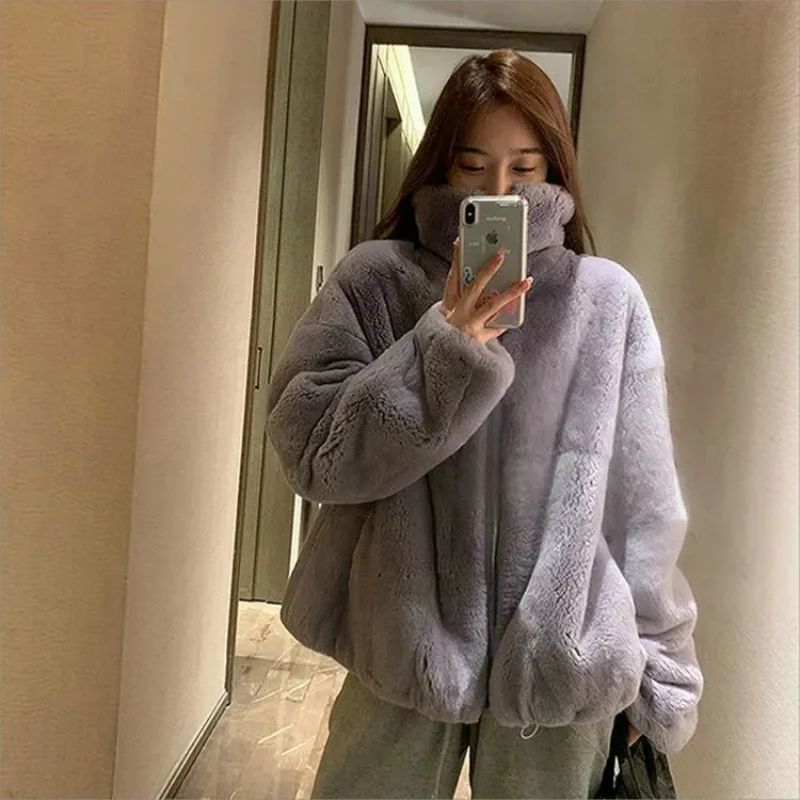 

Faux Lamb Fur Coat Ladies Autumn Winter Thick High Quality Faux Fur Jackets Women Korean Short Imitation Rabbit Coats