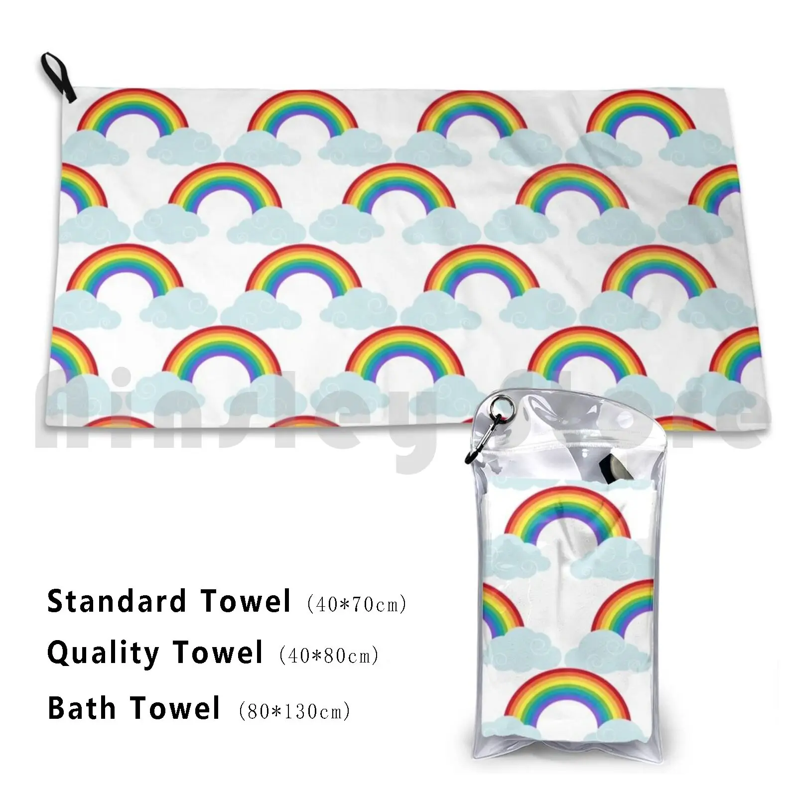 Simple Rainbow And Cloud Pattern Beach Towel Quick Dry Quality Towel Rainbow Raindrops Rain Cloud Clouds Cute Weather