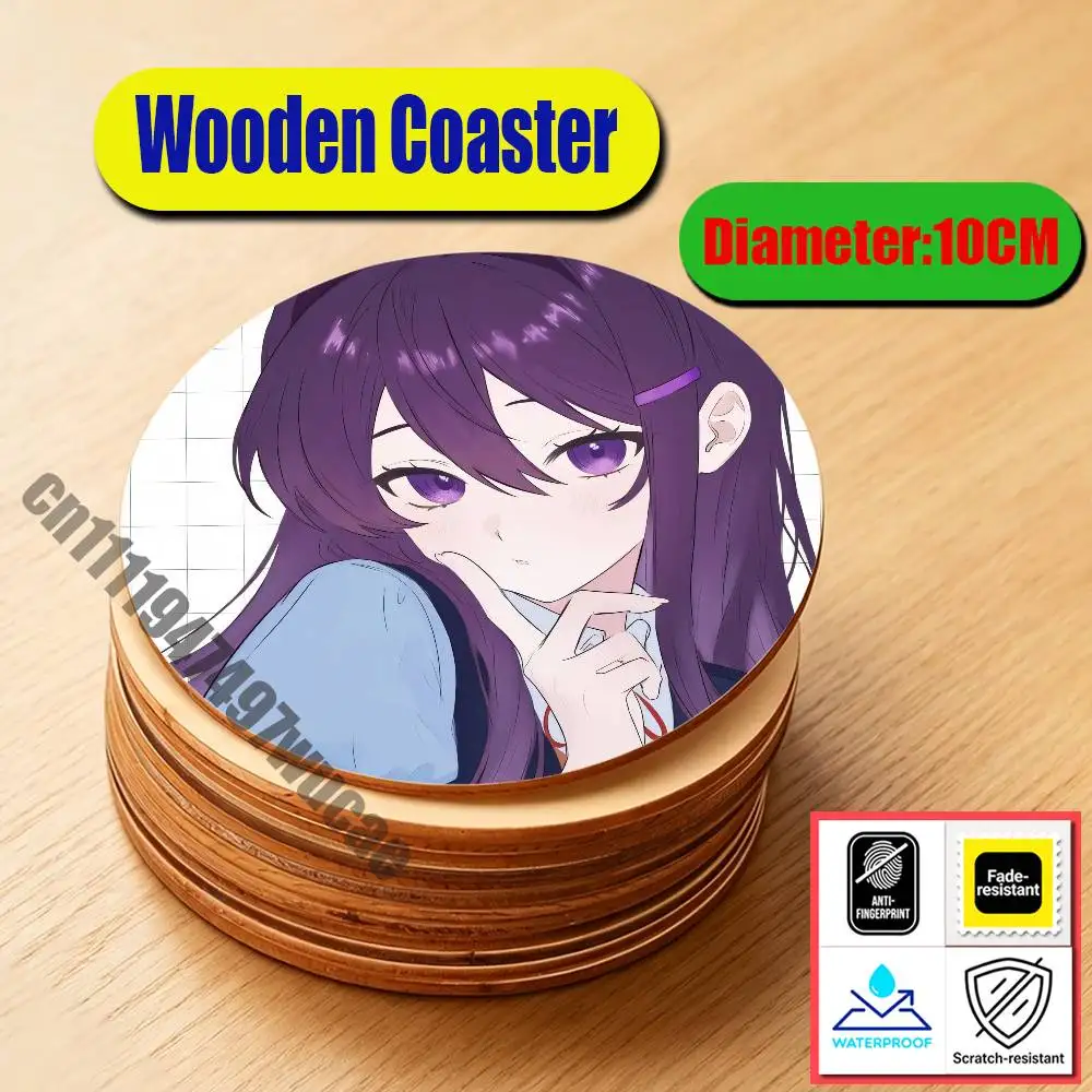 For Cartoon Girl Y-Yuri Coaster Water Coffee Tea Cup Glass Mat Wood Round Non Slip Custom Decoration