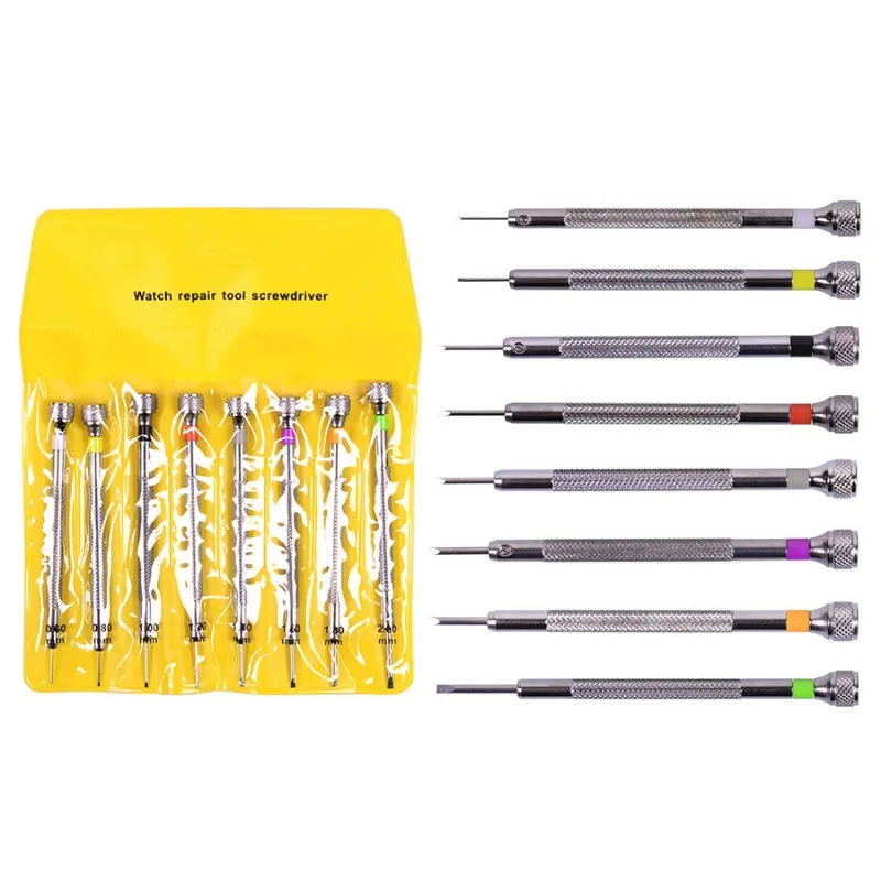 8PCS Watch Repair Tools Screwdriver Set 0.6mm-2.0mm Flat Head  Screwdriver kit Professional Watchmakers Watchmovent repair Tool