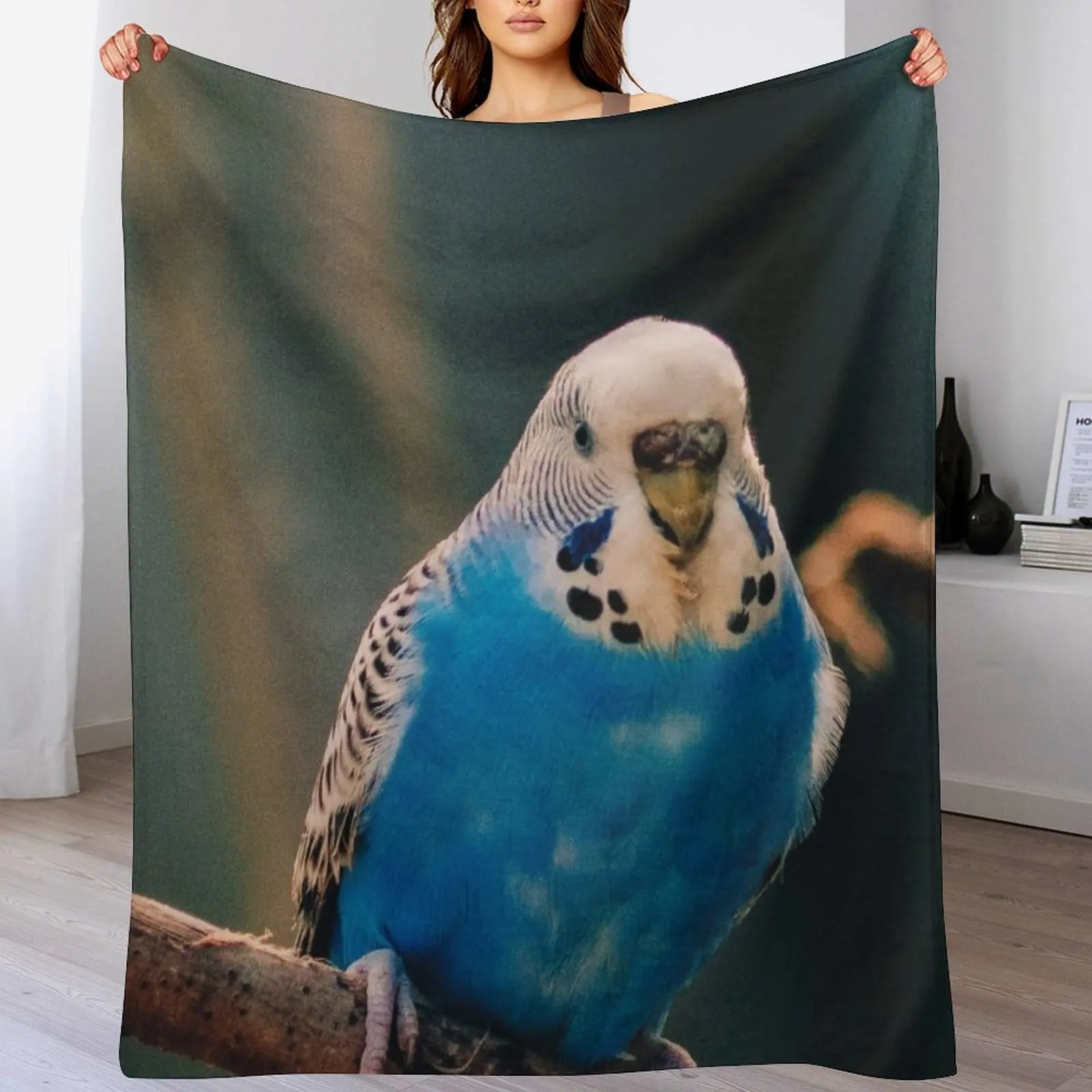 

Blue Budgie Photo Throw Blanket Beach Shaggy Furry Sleeping Bag Blankets