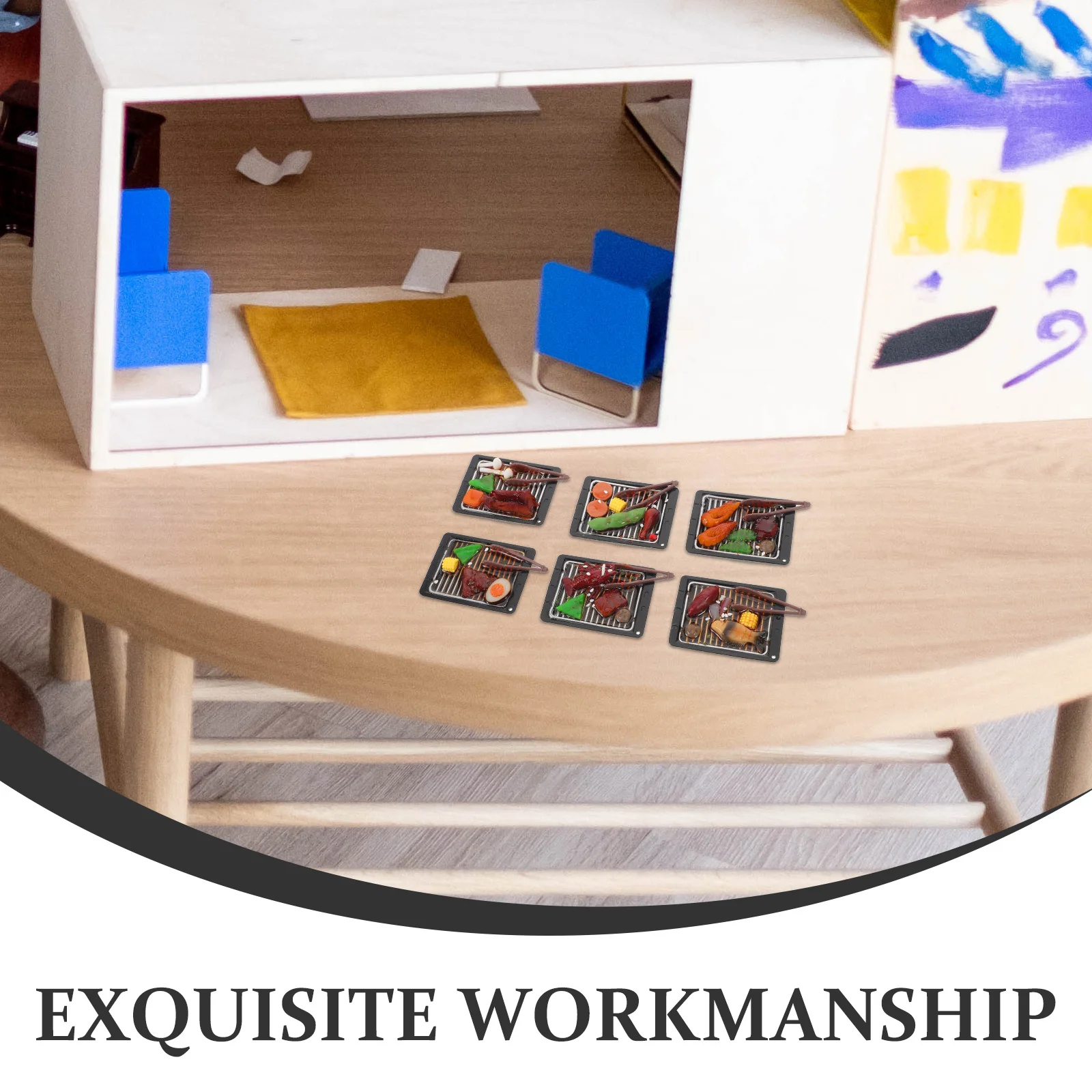 6個入りミニBBQクッキングセット - 人工肉付きの詳細なシミュレーショングリル - キッチンロールプレイシーンや想像力豊かな遊びに最適