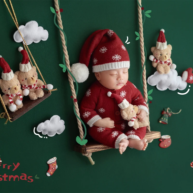 الوليد الطفل عيد الميلاد الزي الأحمر ندفة الثلج محبوك رومبير + قبعة سانتا ل 0-2 أشهر الرضع ، سوينغ المشهد صور اطلاق النار الدعائم #6