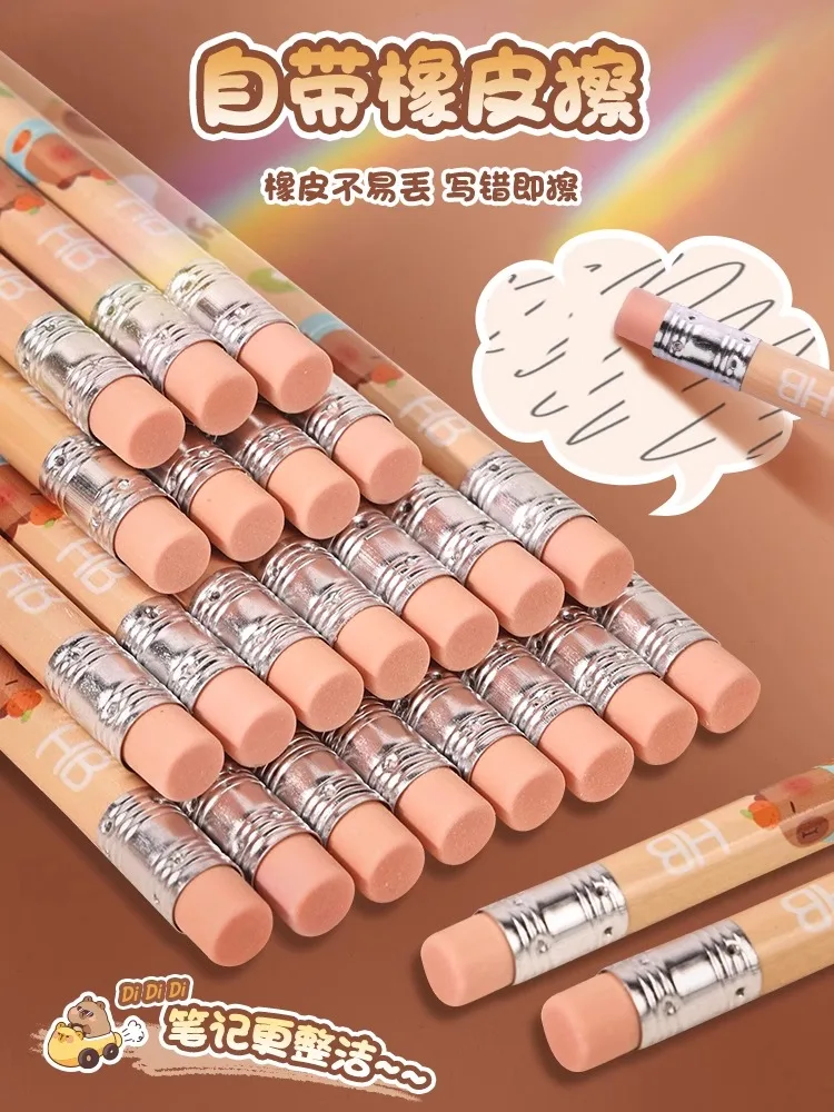 Cute Wooden Pencils Pens With Rubber Kawaii Back To School Gift For Teenage Kids Children Stationery Acsesories Supplies Set