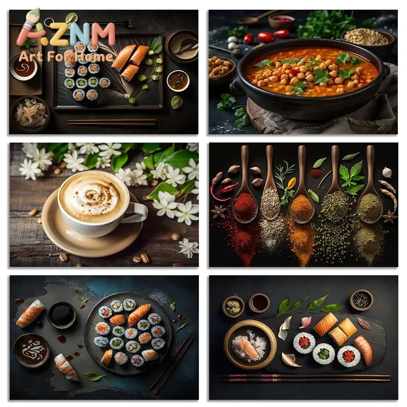 Modern Food and Kitchen Sushi Coffee Moroccan Food Ice Cream Hot Dog Art Posters Canvas Painting Wall Print Picture Home Decor