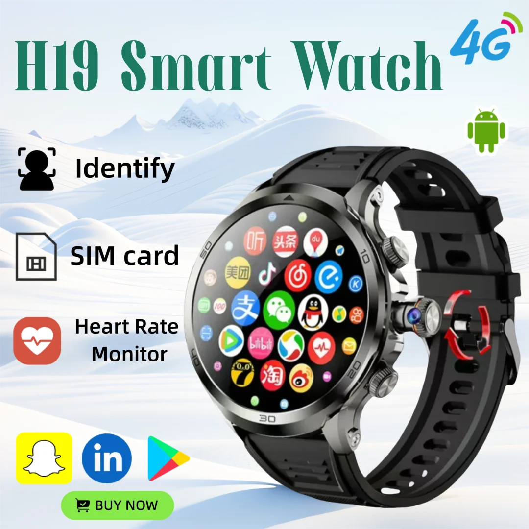 

H19 4G LTE Полная сеть Android Смарт-часы 32 ГБ + 256 ГБ 900 Вт Вращающаяся камера GPS WIFI Магазин Google Play Загрузка Приложение