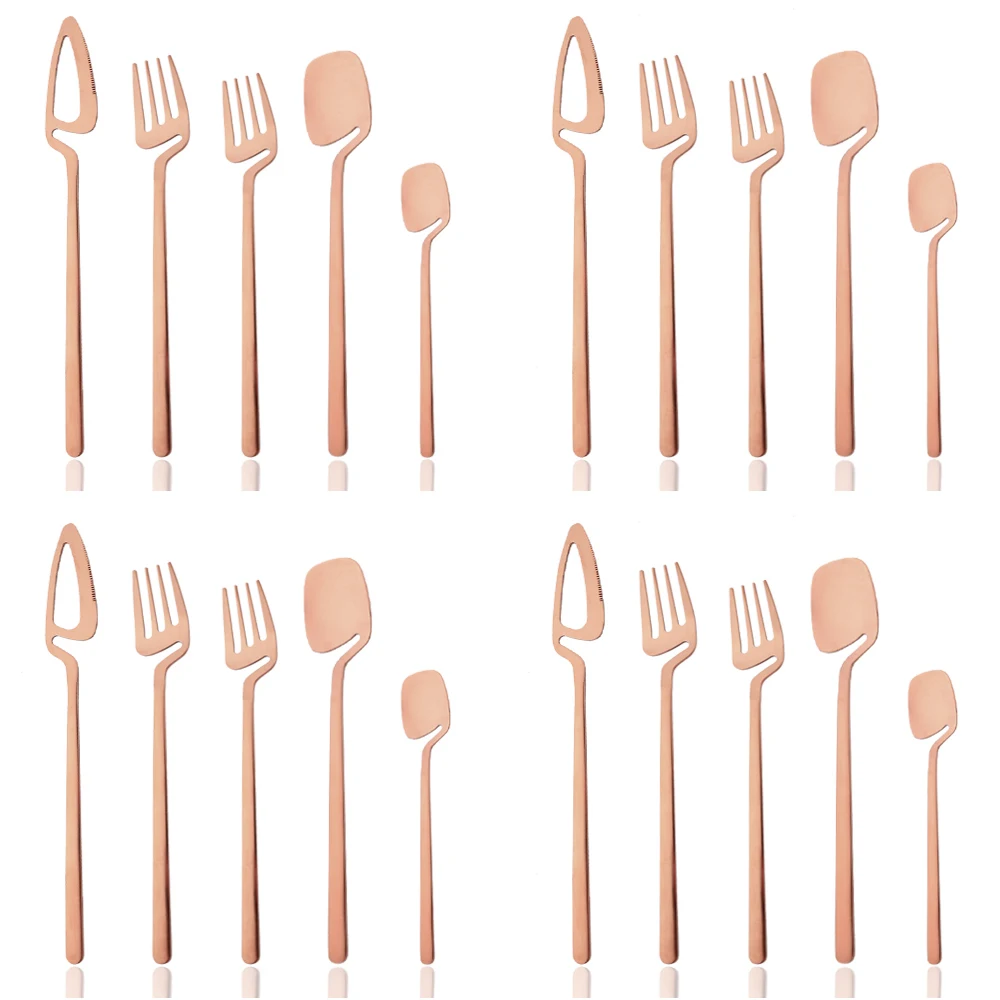 

304 Stainless Steel Tableware Suit 20Pcs Rose Dinnerware Set Knife Fork Spoon Flatware Kitchen For 4 People Home Cutlery Set