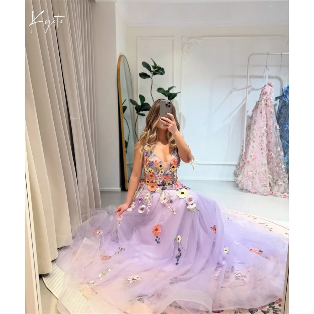 

Kyoto 3D Flowers Appliques Spaghetti Strap Wedding Dresses Lace-Up Customized جديد في الفساتين A-line vestidos de novia
