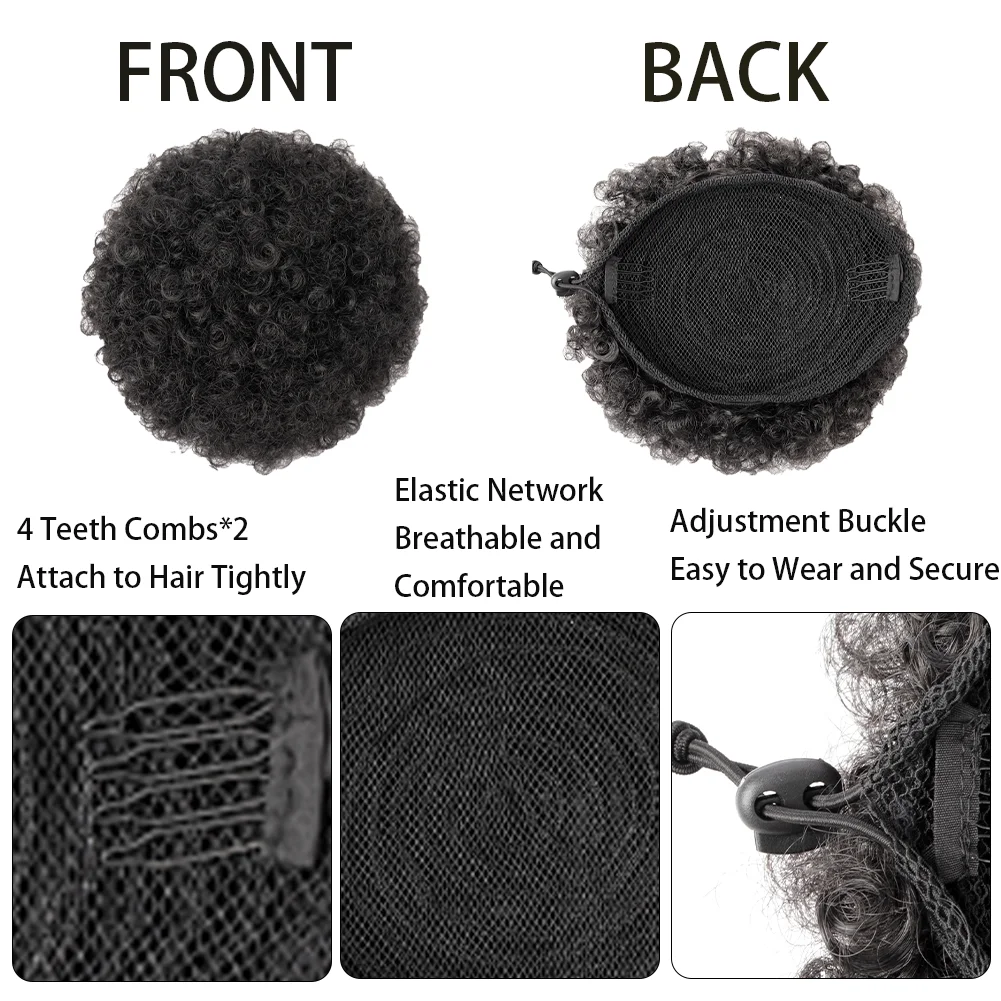 Afro Puff Drawstring Ponytail Extension Short Afro Kinky Curly Hair Bun Ponytail Extension Synthetic Hair Pieces for Black Women