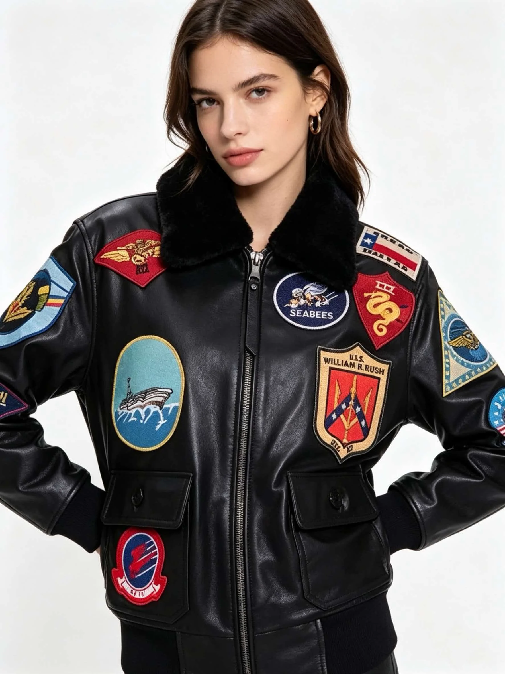 Black Autumn Leather Jacket Women Retro Style Plus Size 3XL Genuine Natural Cowhide Turn-Down Collar Military G1 Flight Coat