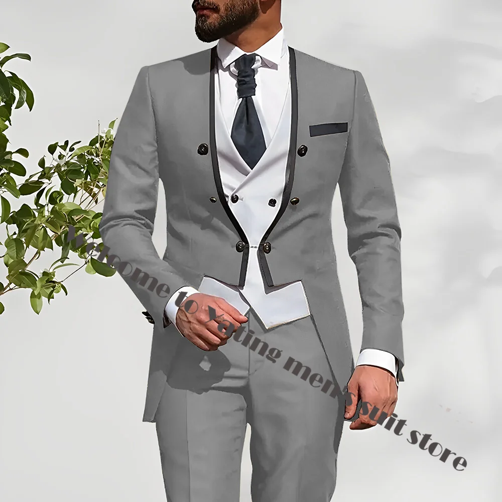 White Men Suits Wedding Groom Tuxedos Slim Fit Business Casual Suit For Men 3 Piece （Jacket+ Vest+ Pants）Costume Homme