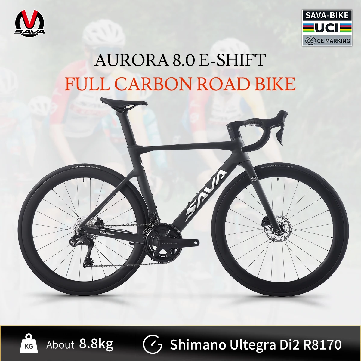 

SAVA R8 Full Carbon Fiber Electronic Shift Road Bike with SHIMAN0 ULTEGRA Di2 ST-R8170 Kit Race Class Road Bike 24 Speed