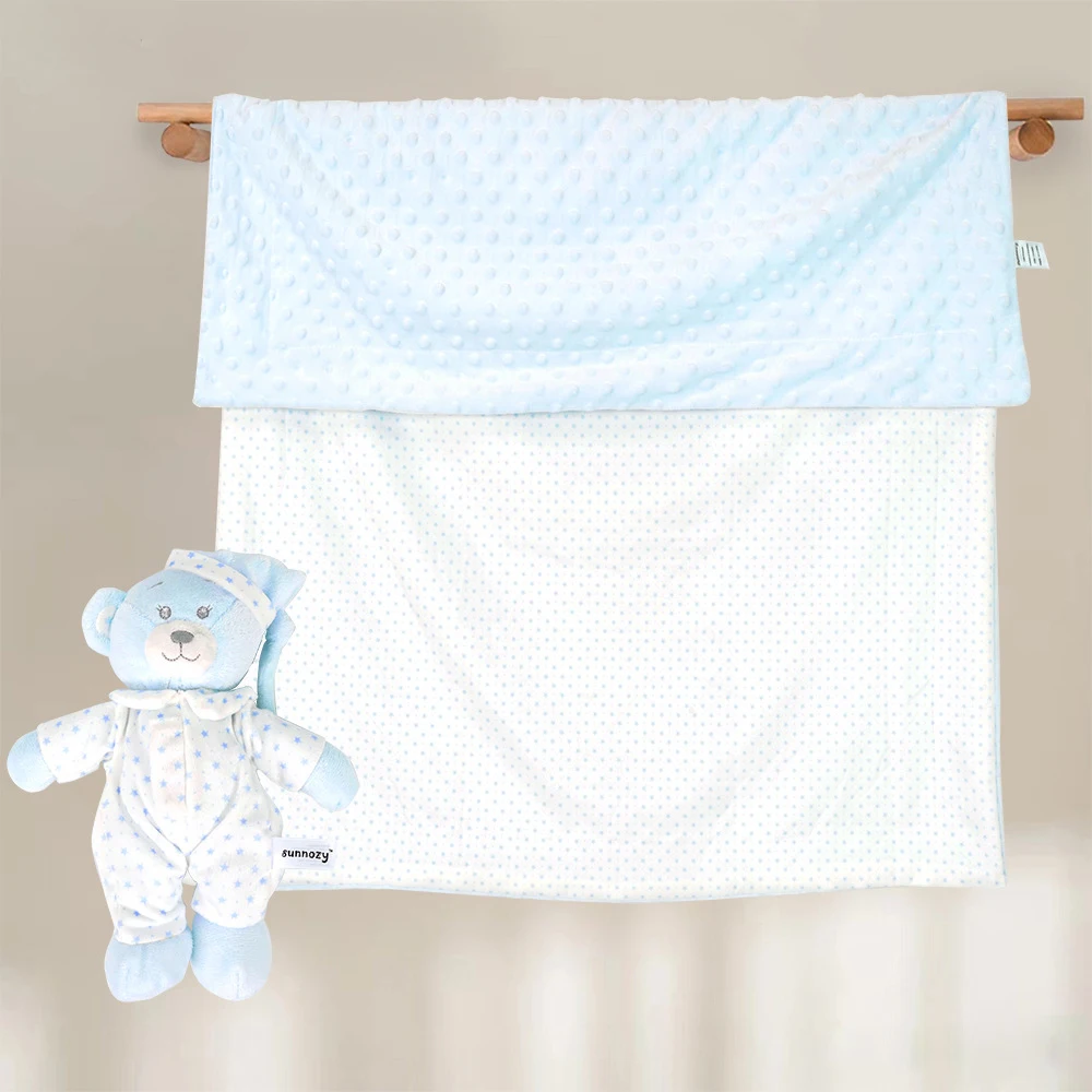 2 Layers 3D Dot Minky Coral Fleece Blankets 75*100cm with Toy Soft Toddler Newborn Baby Blanket Kids Cover Stroller Bedding