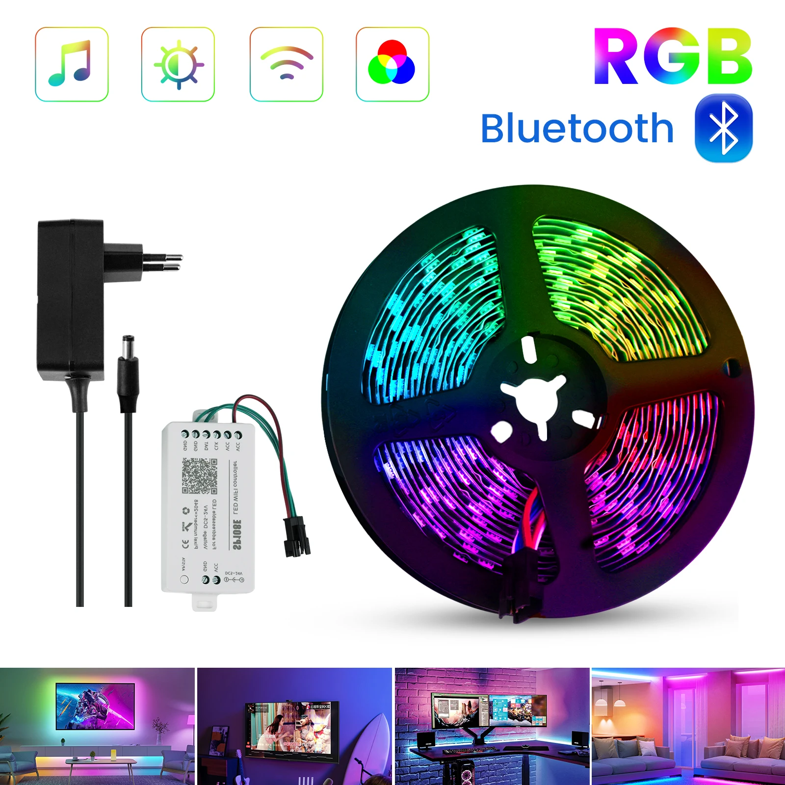 Led strip lights ws2812, 5m, 5050, rgbw, 5v, wi-fi, controle do telefone, sincronização de música, mudando de cor, quarto, quarto, decoração home, festa, festival