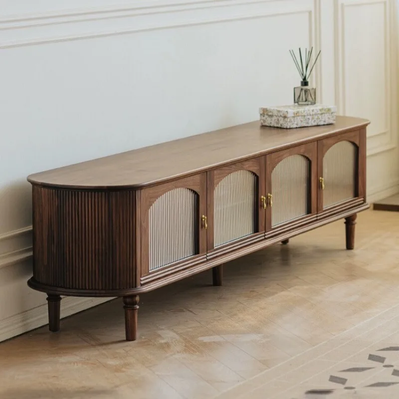 

Black walnut solid wood TV cabinet, American retro Nordic living room home Changhong glass TV cabinet