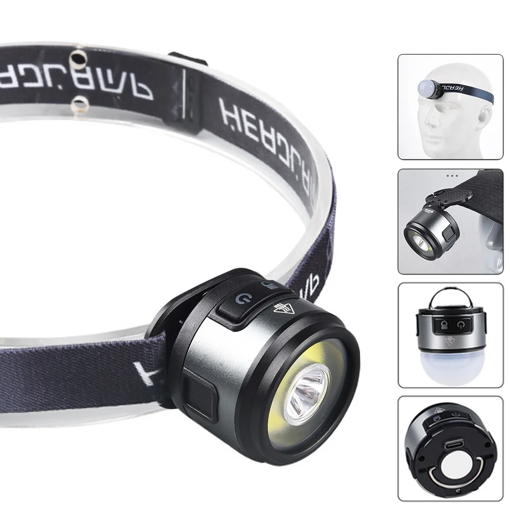 LED Headlamp Built-in Battery Outdoor Camping Waterproof Headlamp USB Rechargeable Emergency Headlight Flashlight Torch Lamps