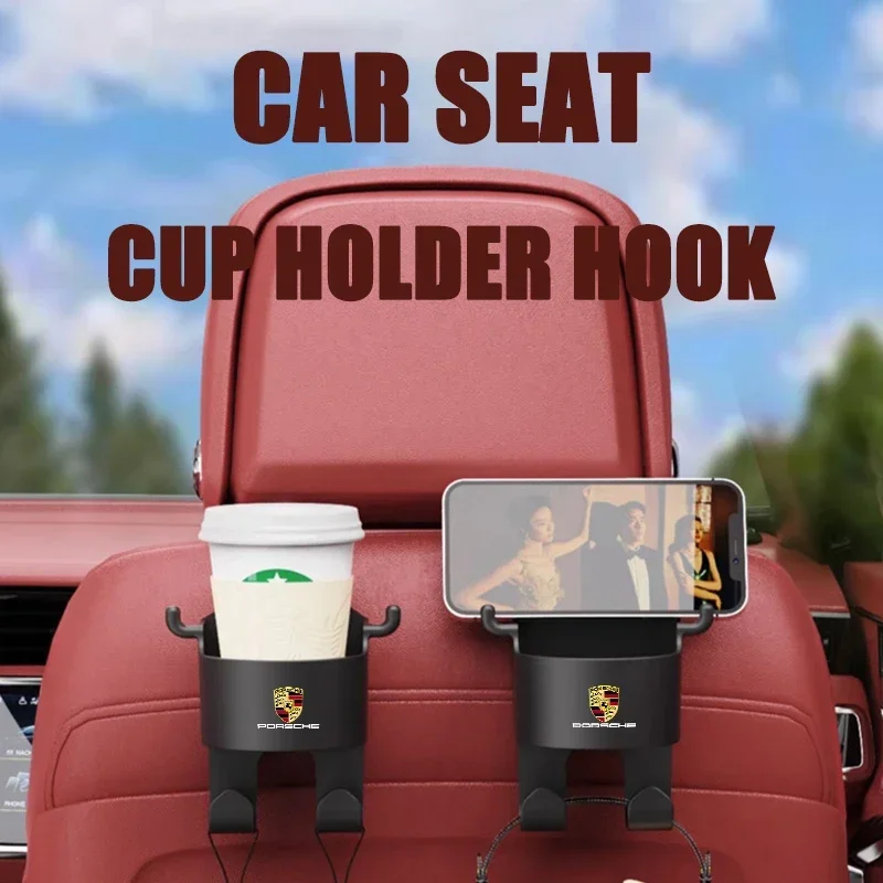 Car Seat Headrest Hook Hanger Storage With Water Cup Holder For Porsche Cayenne Panamera Macan 911 718 Taycan Boxster Cayman 918