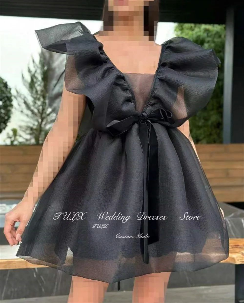 TULX Sexy V-Neck Black Prom Dress Mini Short Princess Party Dress Sashes Formal Event Party Gowns 2025 Corset Custom Made