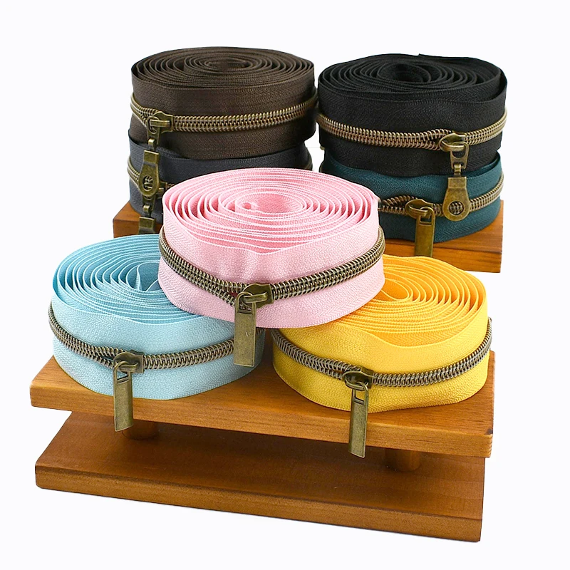 

5# 2-5M Nylon Zippers Tape With Zipper Slider Heads Plastic Zips By The Meter Decorative Zip Pull Repairs DIY Sewing Accessories