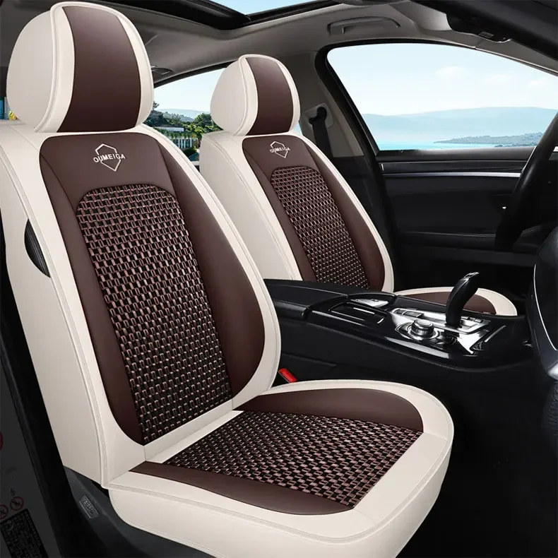 4 Pc Car Accessories Wellfit Synthetic Wholesale Ventilated Cooling Custom Design Universal Full Set Luxury Leather Car Seat Cov