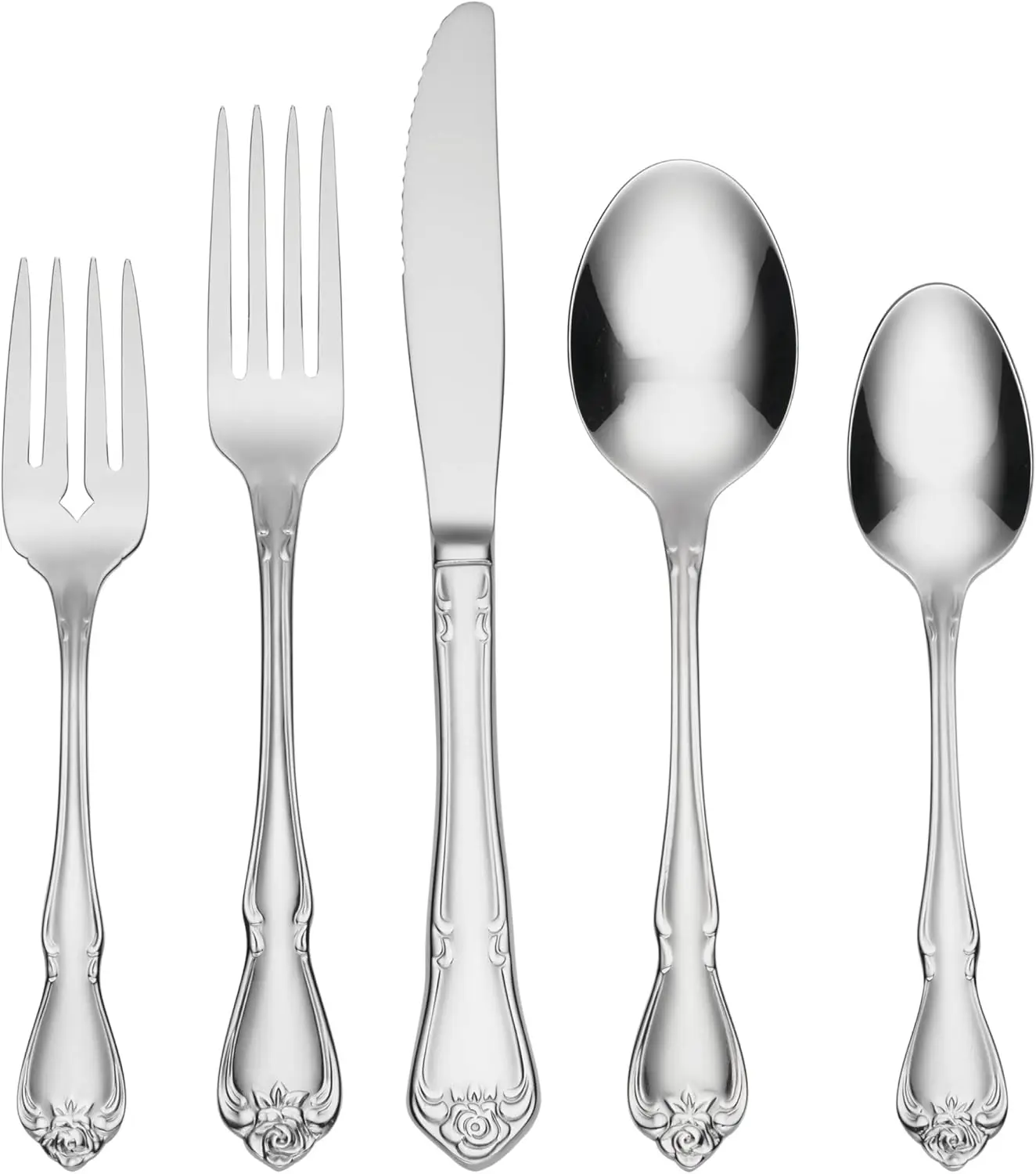 

45-Piece Stainless Steel Flatware Set, Service for 8, Everyday Silverware in Silver Finish