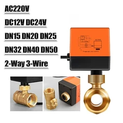 황동 전기 스레드 볼 밸브, Ac 220V DC 12V, 2 웨이 3 와이어 솔레노이드 워터 밸브, 액추에이터 DN15 DN20 DN25 DN32