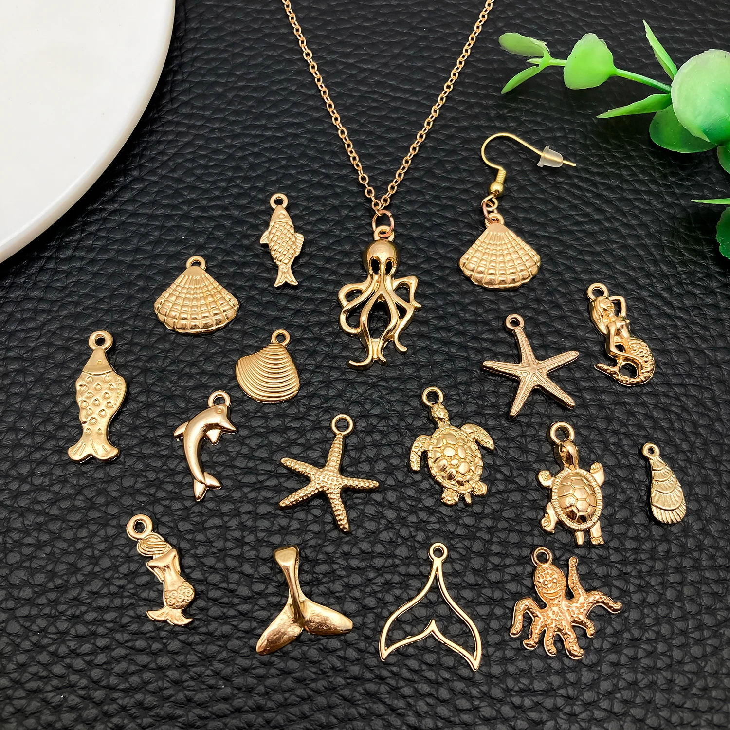 20/50/100pcs KC Gold Plated Ocean-Themed Charm Set (Random Assortment) – DIY Jewelry Making Kit for Necklaces, Bracelets & Earri image 3