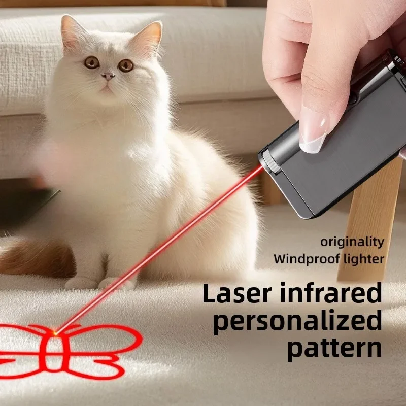 

New Laser Projection Illuminated Inflatable Lighter, Multifunctional Windproof Red Flame Butane Lighter, Cigarette Accessories
