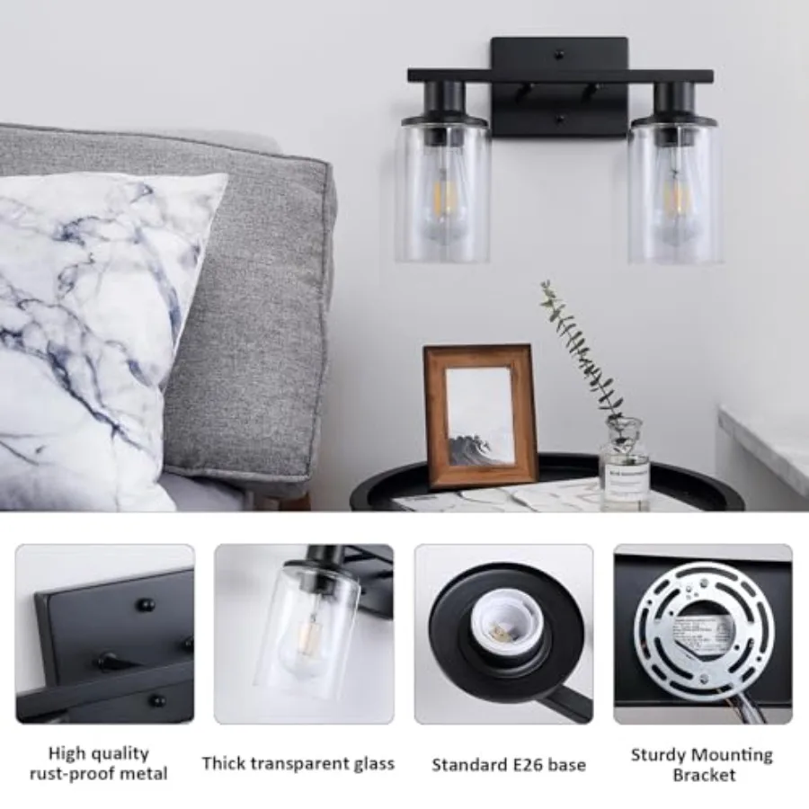 Matte Bathroom Light Fixtures Over Mirror, Bathroom Vanity Light with Clear Glass Shade, Modern Farmhouse Wall Sconces Lighting view 4