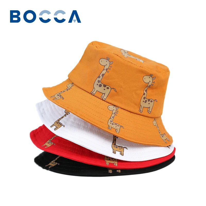 Bocca Children Bucket Hat Cartoon Giraffe Print Panama Fisherman Hats Baby Kids Foldable Sun Outdoor Beach Cap Casual Gorras