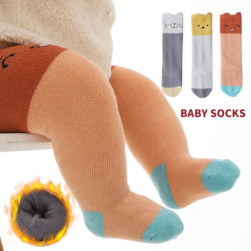 

3 Pairs Thicken Warm Toddler Baby Stockings Cute Smiling Pattern Cotton Farbic Combed Skin-friendly Soft Comfortable Socks