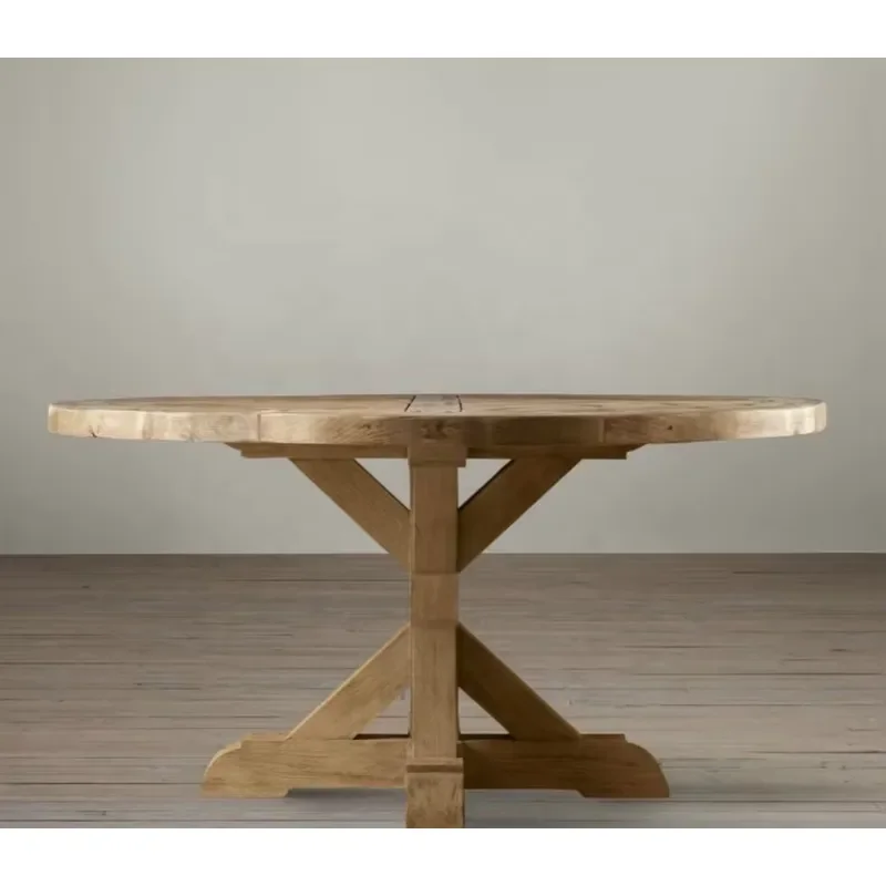 Chinese Pedestal Antique Sturdy Recycled Solid Wood Natural Rustic Round Dining Table