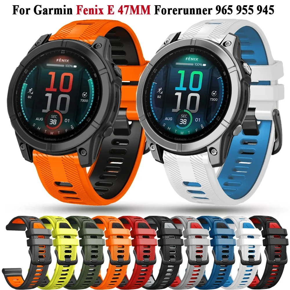 Fenix E 47 مللي متر استبدال اثنين لهجة سيليكون حزام ل Garmin Forerunner 965 955 الشمسية 945 935 حزام (استيك) ساعة 22 مللي متر معصمه سوار